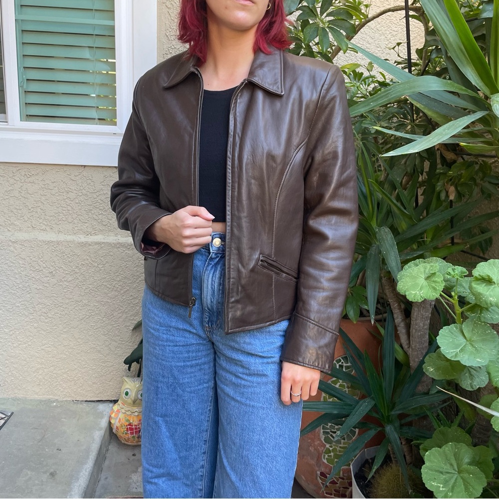 Vintage dark brown Valerie Stevens lambskin leather jacket with pockets - Picture 5 of 15